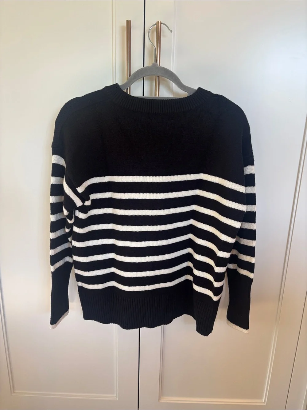 Philosophy Black and White Striped Crewneck Sweater